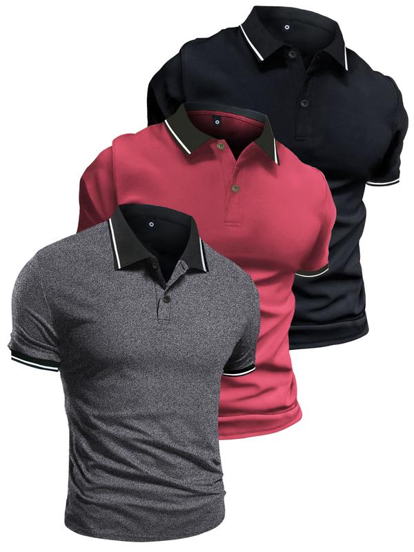 3 Pack Men's Short Sleeve Lapel Collar Golf Polo T-Shirt in Solid Color,Summer outdoor men's comfortable casual clothing Menswear Top