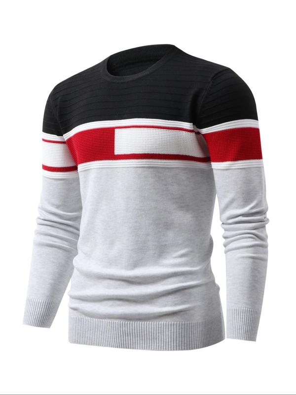 Men's Colorblock Round Neck Pullover, Casual  Long Sleeve Crew Neck Jumper for Fall & Winter, Fashion Men's Knitwear for Daily Wear