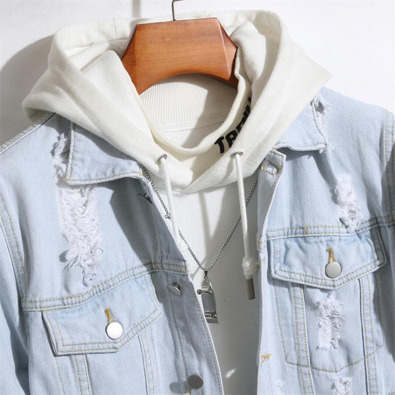 Men New Ripped Solid Washing Blue Slim Denim Jacket Good Quality Holes Casual Male Jacket Coat