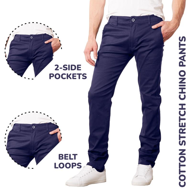 Men's Slim Fit Cotton Stretch Fabric Casual Chino Pants Menswear Trouser Stretchy