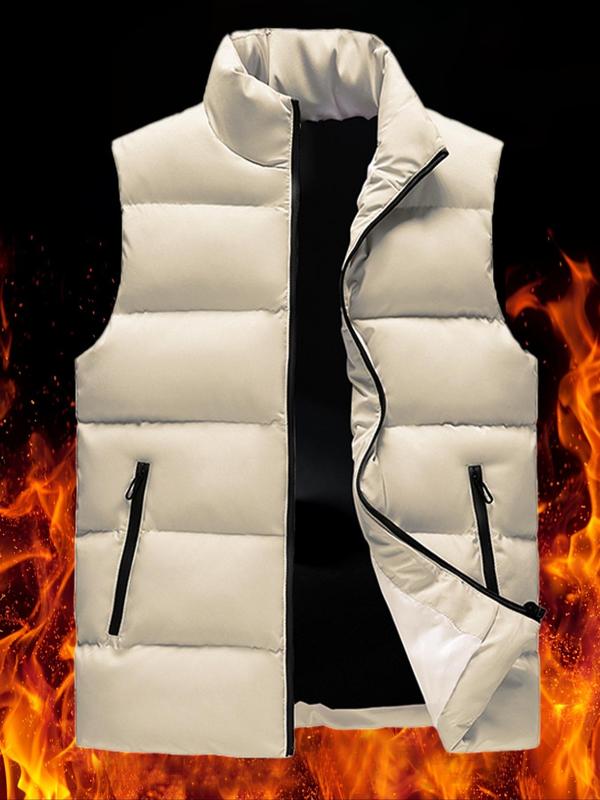 Men's Solid Zip Up Funnel Neck Gilet, Regular Fit Casual Zipper Pocket Vest Outerwear for Fall & Winter, Men's Clothes for Daily Wear