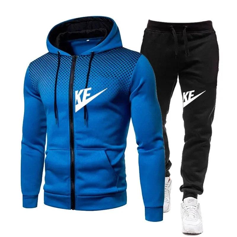 New High Quality Men's Autumn Winter Sets Zipper Hoodie+Pants Pieces Casual Tracksuit Male Sportswear Warm Clothing Sweat Suit