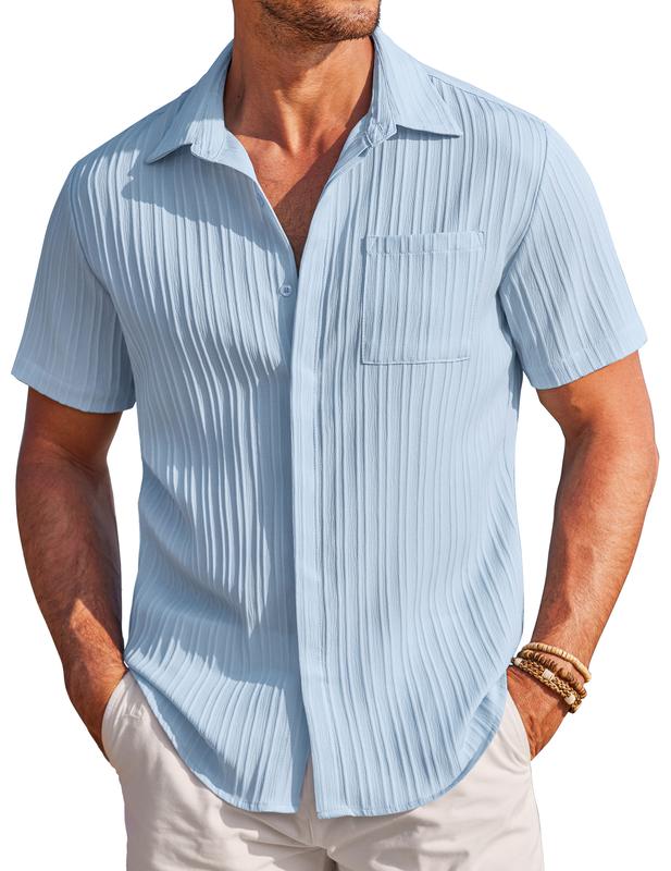 COOFANDY Mens Casual Shirts Short Sleeve Button Down Shirts Fashion Textured Summer Beach Shirt Menswear Top Shortsleeve