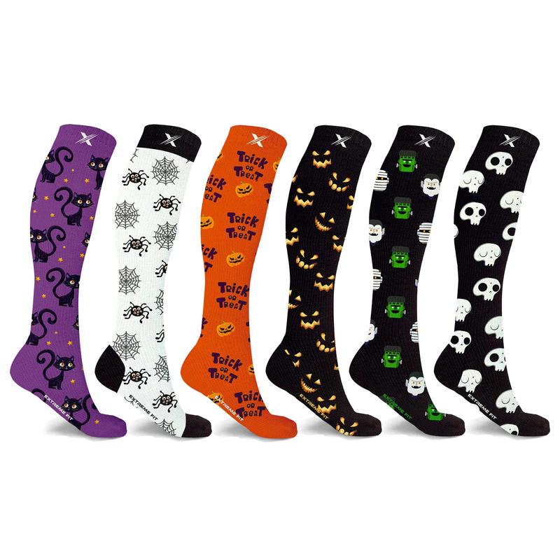 Extreme Fit Knee-High Support Socks Novelty Collection (6-Pairs) - Moisture-Wicking & Comfort Fit