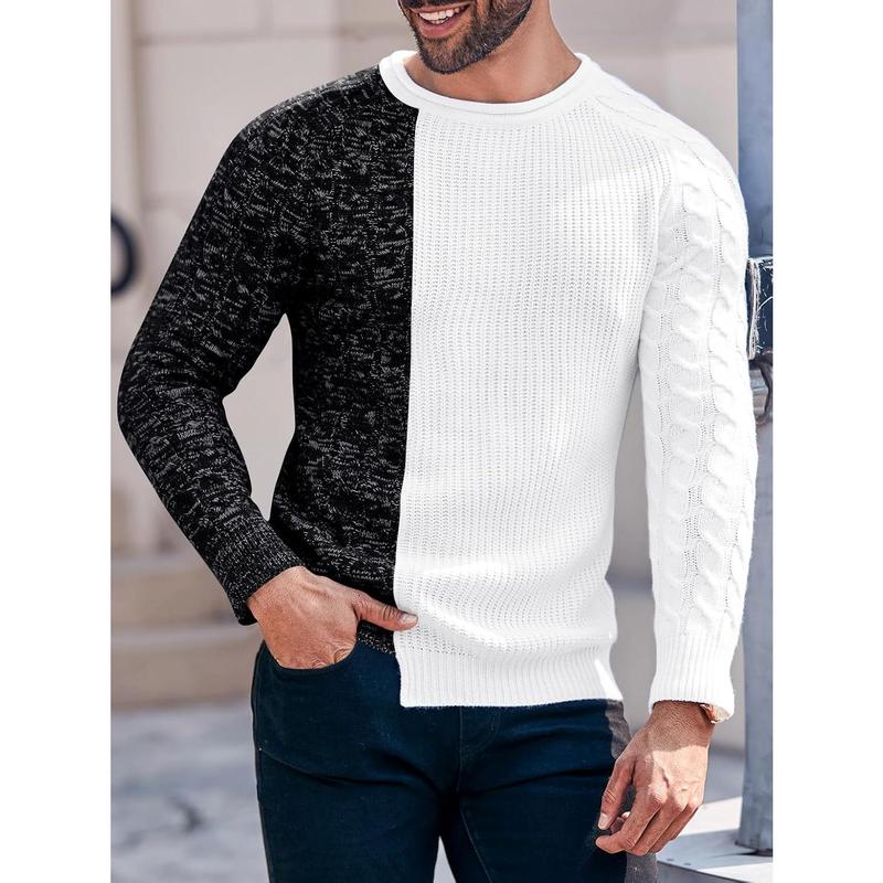 Runcati Men's Pullover Sweater Winter Ribbed Knitted Color Block Comfort Stylish Twisted Long Sleeve Sweaters