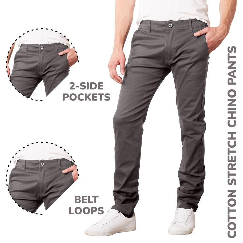 Men's Slim Fit Cotton Stretch Fabric Casual Chino Pants Menswear Trouser Stretchy