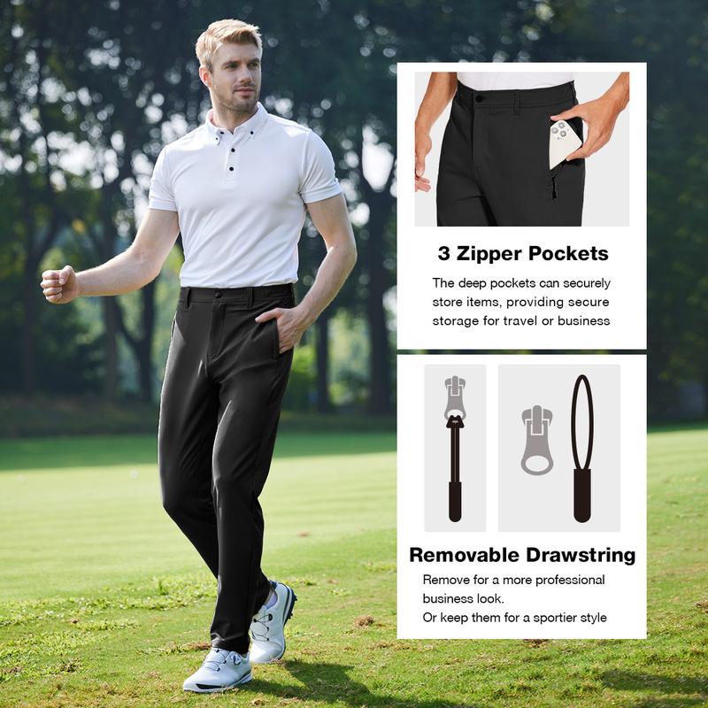 PULI Golf Pants Men Stretch Slim fit Hiking Pants Lightweight Dress Casual Tapered Zipper Pockets