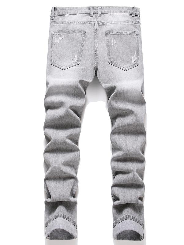 Men's Ripped Slim Fit Fashion Comfort Jeans, Menswear Denim Pants, Streetwear Straight Trousers