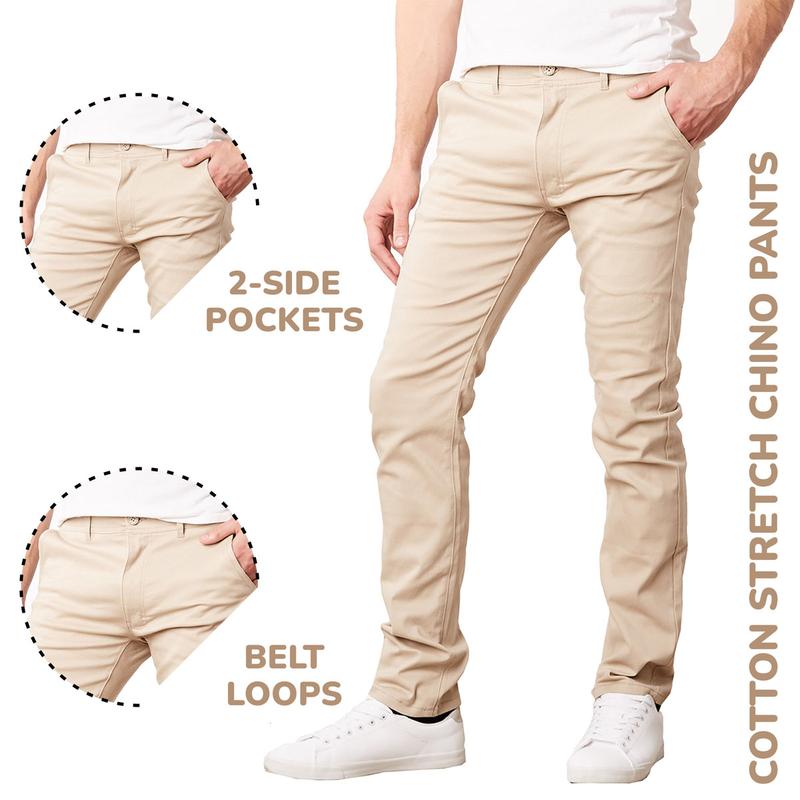 Men's Slim Fit Cotton Stretch Fabric Casual Chino Pants Menswear Trouser Stretchy