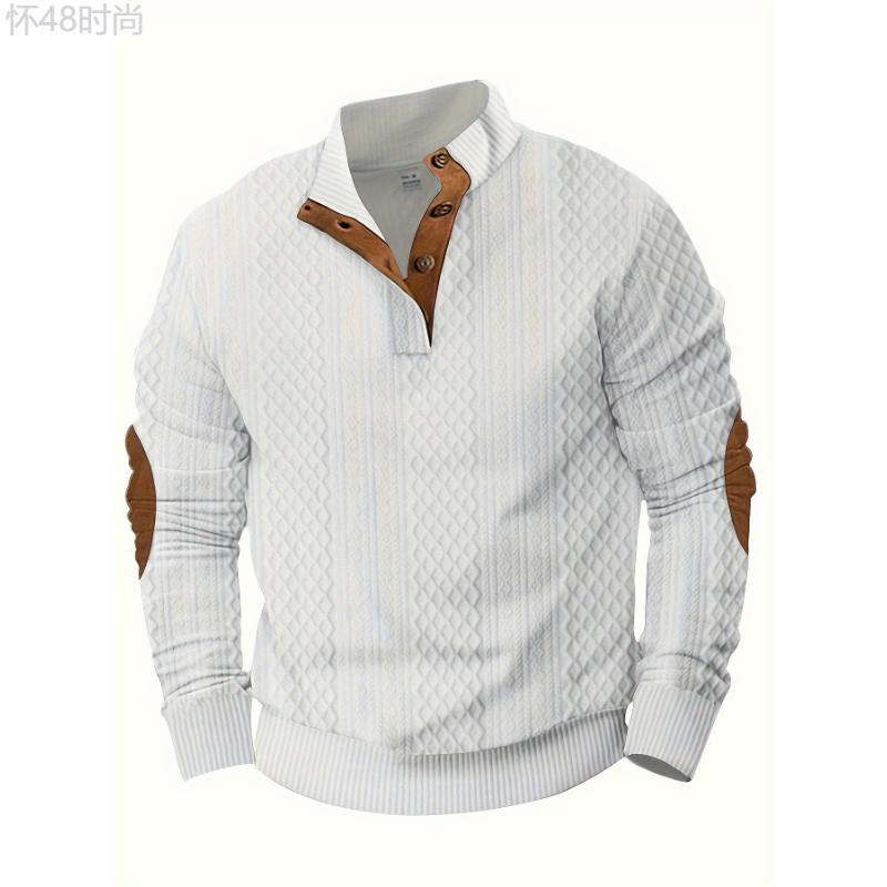 2024 New European And American Men's Casual Henry Stand-Up Collar Long Sleeve Jacquard Knitted Pullover Sweatshirt Fabric Knitwear