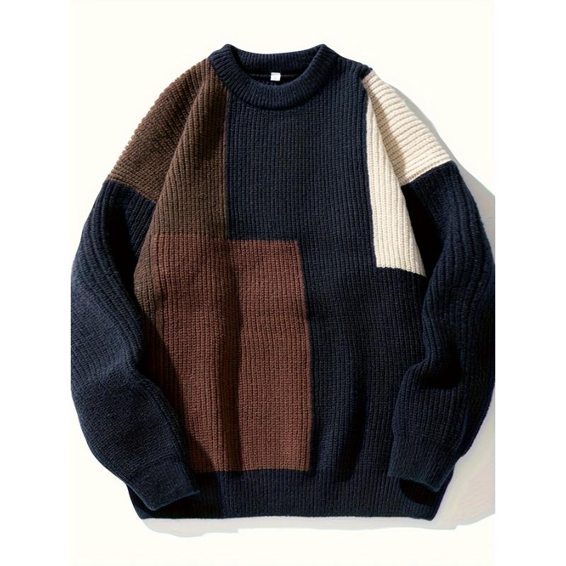 Men's Plaid Knit Sweater, Soft & Cozy Fall Winter Pullover