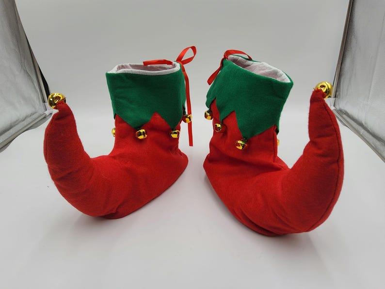 Unisex Adult Holiday Elf Shoes Red and Green Santa's Helper Christmas Costume Accessory With Gold Jingle Bells One Size Fits Most