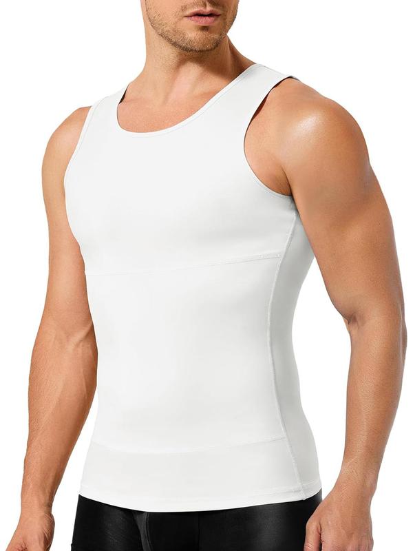 Men's Solid Color High Stretch Shapewear Tank Top, Breathable Comfortable Shaper Vest, Tummy Control Shapewear for Men