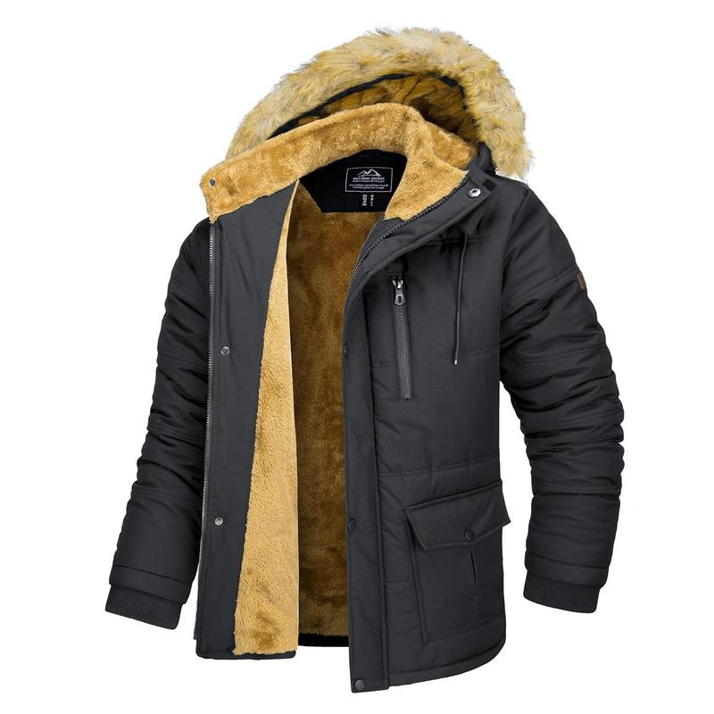 Men's Winter Coat Fleece Lined Parka Jacket Hooded Puffer Jacket Thicken Warm Fur Coat Men Outerwear