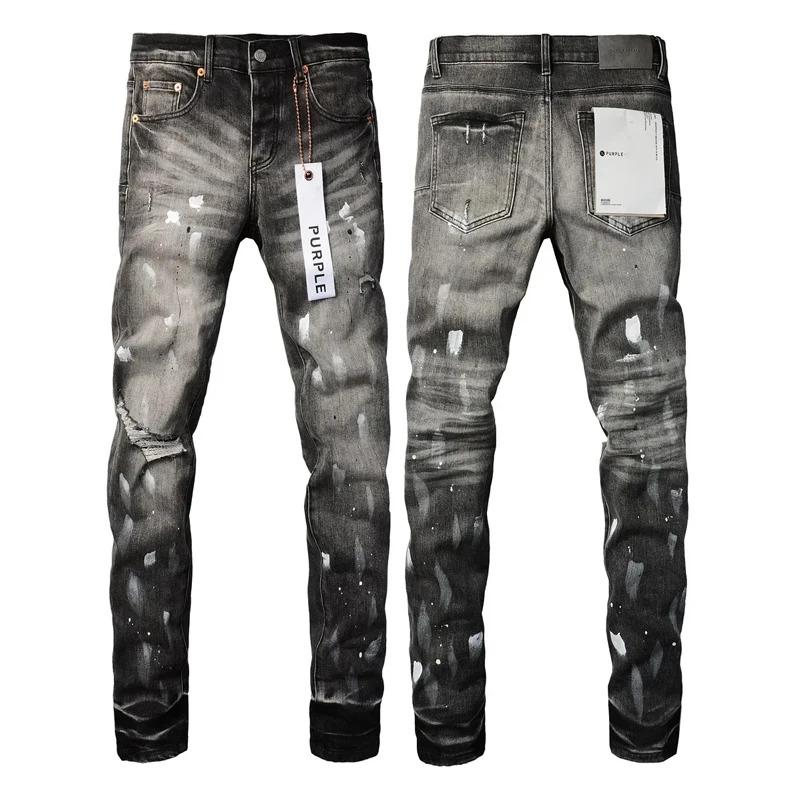 Purple Jeans American High Street Distressed Black Paint 2024 New Fashion Trend High Quality Jeans Menswear Pants