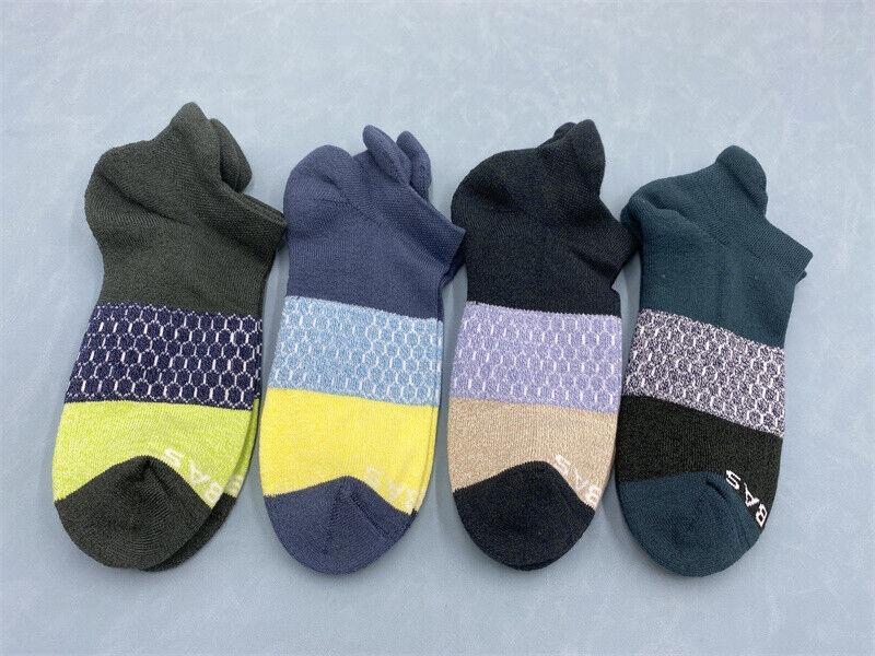 4 Pairs 4 Colors Bombas Men's All-Purpose Tri-Block Ankle Sock Size Large