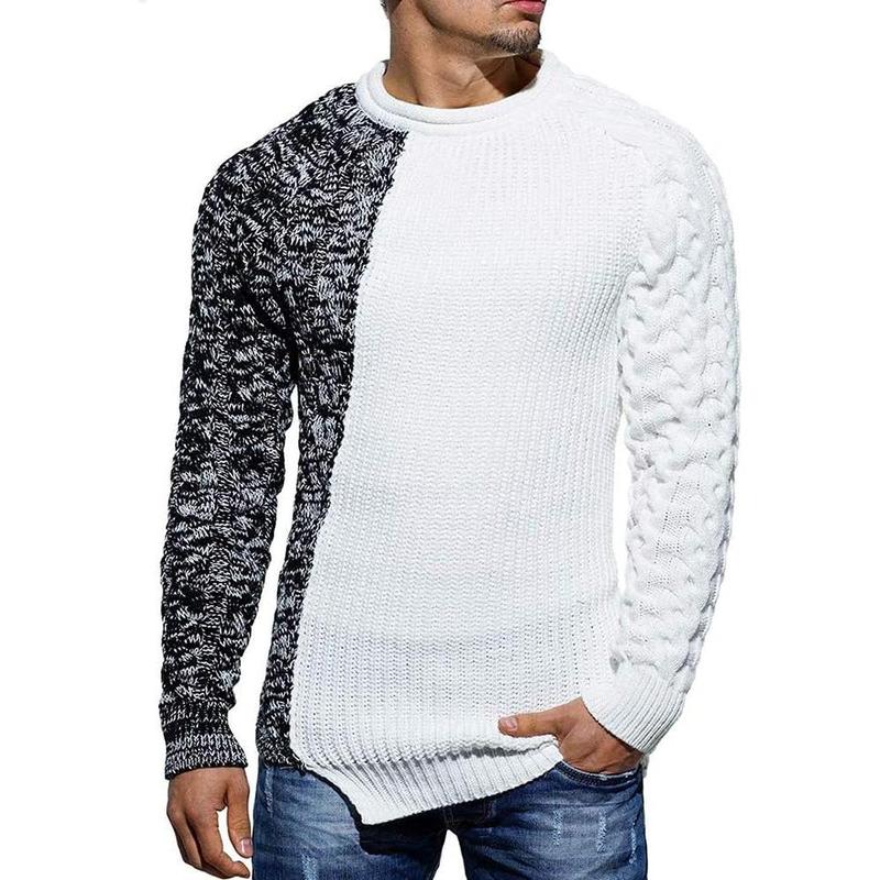 Runcati Men's Pullover Sweater Winter Ribbed Knitted Color Block Comfort Stylish Twisted Long Sleeve Sweaters