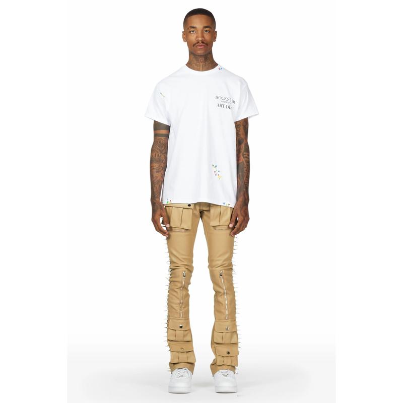 Leopold Beige PU Stacked Flare Jean