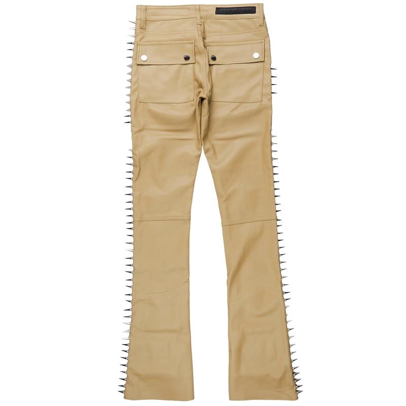 Leopold Beige PU Stacked Flare Jean