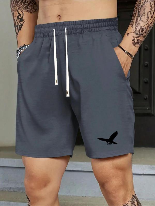 Men's Regular Fit Bird Print Drawstring Waist Shorts, Casual Pocket Straight Leg Shorts for Summer, Fashion Men's Bottoms for Daily Wear