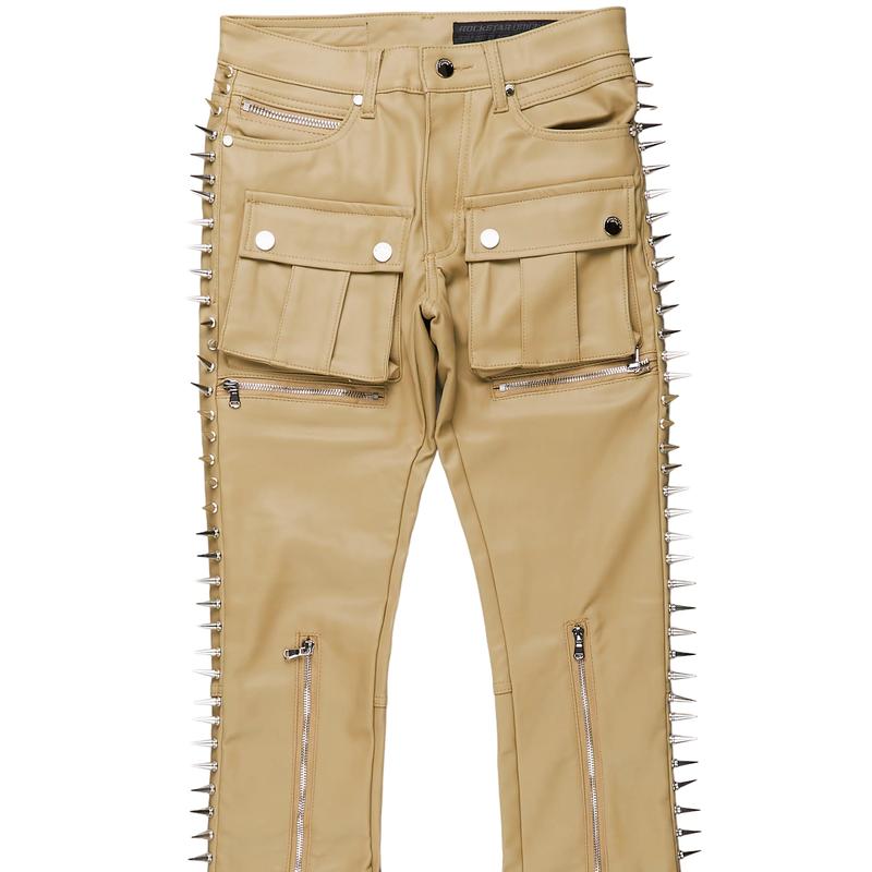 Leopold Beige PU Stacked Flare Jean