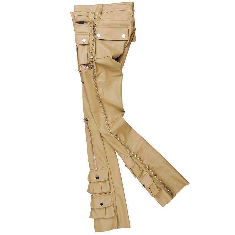 Leopold Beige PU Stacked Flare Jean