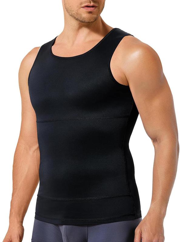 Men's Solid Color High Stretch Shapewear Tank Top, Breathable Comfortable Shaper Vest, Tummy Control Shapewear for Men