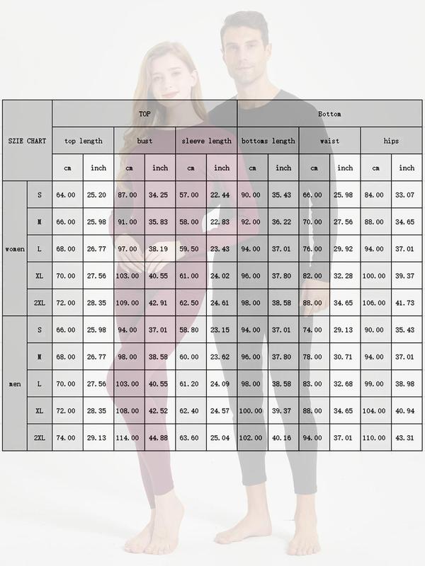 Couple 2pcs Basic Minimalist Thermal Underwear Set, Comfort Slim Plain Long Sleeve Crewneck T-shirt & Leggings, Matching Pajamas, Casual Thermal Underwear for Fall & Winter, Cold Weather Gear