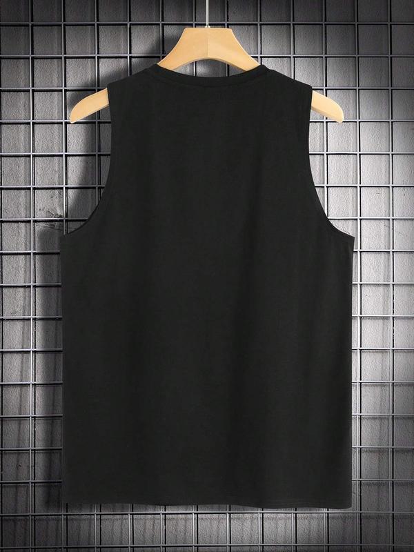 Men's Letter Print Round Neck Tank Top, Regular Fit Casual Sleeveless Crew Neck Top for Summer, Fashion Men's Top for Daily Wear