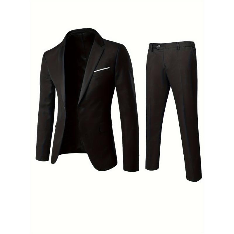 Men's Elegant 2pcs Suit Set - Polyester & Rayon Blend, Non-Stretch, Solid Color, Long Sleeve Blazer and Dress Pants for Weddings and Formal Events