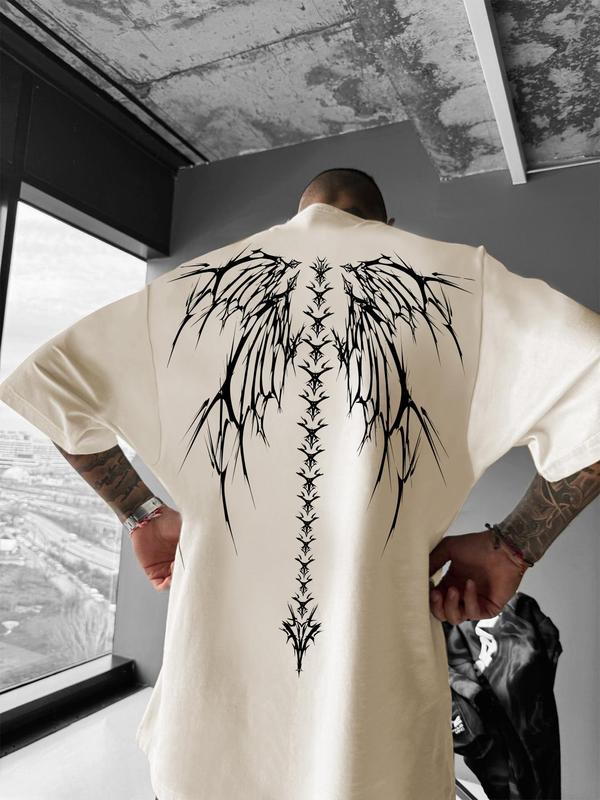 Men's Loose Skeleton Wing Print Drop Shoulder Tee, Street Fashion Casual Half Sleeve Round Neck T-shirt for Daily Wear, Men's Clothes for Summer