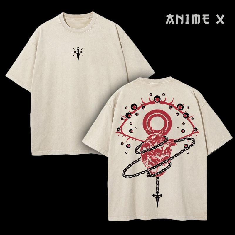 Retro Scarlet Eyes Hunter x Hunter Anime Vintage Oversized Washed Tee Unisex Mineral Anime Manga Washed Heavy Cotton T-shirt, Gift For Anime Fan, Anime Lover