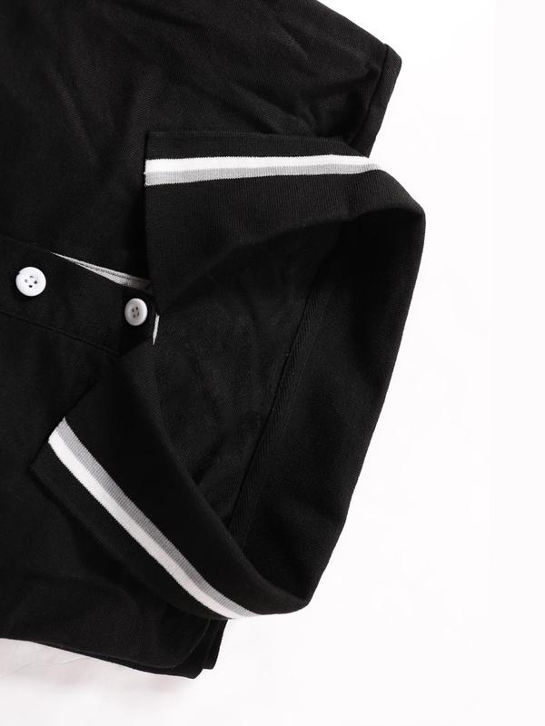  Contrast Binding Short Sleeve Polo Shirt, Regular Fit Casual Button Front Collared Top for Summer, Men's Clothes for Daily Wear