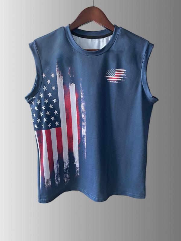 1 Non-large Size Summer New Print Flag 3d Digital Print Vest,  Breathable Quick Drying Men's Crewneck Sleeveless Vest, Fashion Personality Creative Top