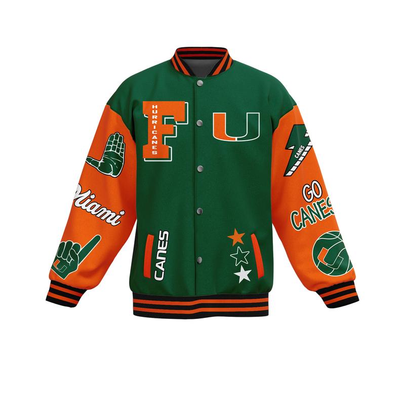 Miami Hurricanes New Bomber Baseball Jacket , Baseball Jacket Printing Fashion Casual Baseball Jacket Sweatshirt Cardigan Hip Hop Baseball Uniform Men Sports - Jacket  Jacket Sweatshirt Cardigan Hip Hop Baseball Uniform Men Sports - Jacket