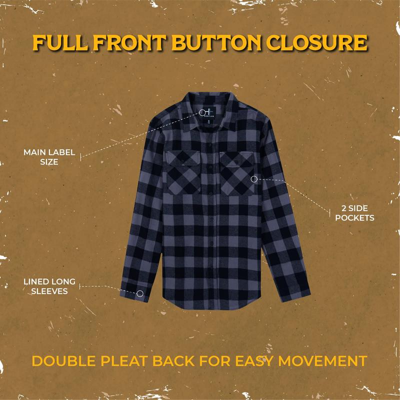 Flannel Shirt for Men, Long Sleeve Plaid Button Down Casual Shirt