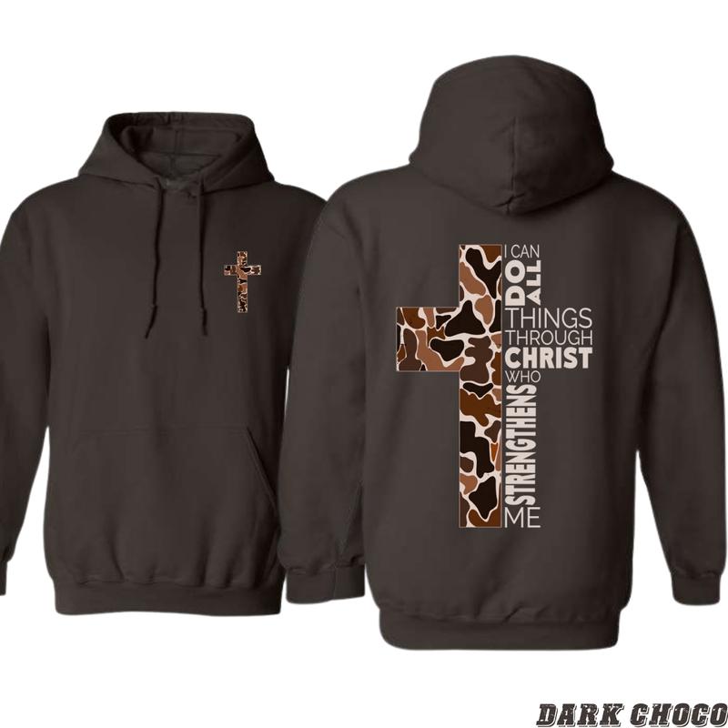 Christian Hoodie - Camo Cross Design with Philippians 4:13 Verse, Perfect for Faithful Believers and Outdoorsmen, Cozy Hoodie for Everyday Comfort and Spiritual Strength