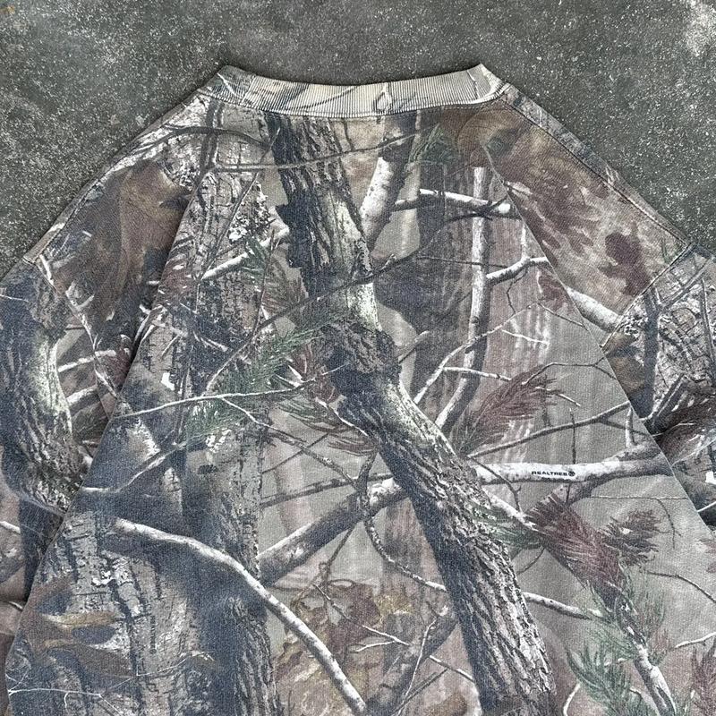 Crazy Vintage Style Boxy Tree Camo Crewneck