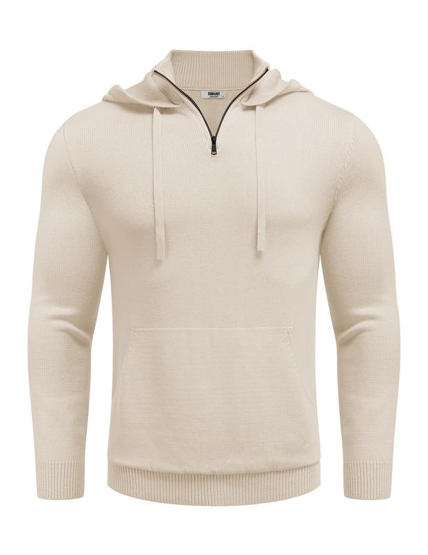 COOFANDY Mens Knitted Hoodie Sweater Long Sleeve Turtleneck Quarter Zip Pullover Sweaters with Pocket