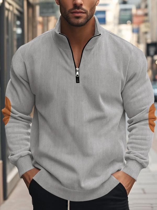 Men's Colorblock Patched Half Zip Up Funnel Neck Sweatshirt, Regular Fit Casual Long Sleeve Pullover for Spring & Fall, Fashion Men's Top for Daily Wear