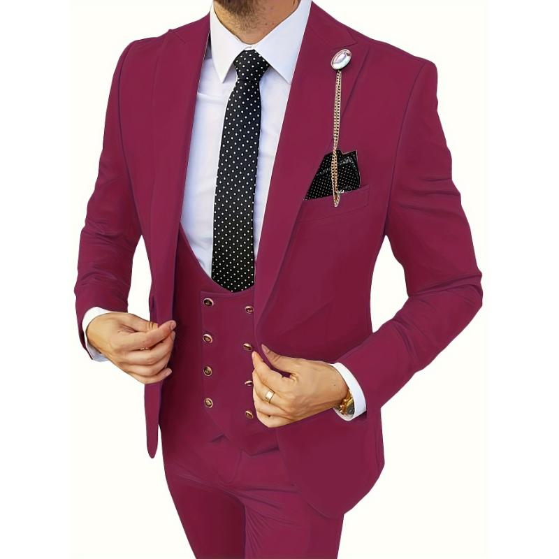 3pcs Slim Fit Suits, Double Breasted Blazer Vest and Pants, Multicolor, Prom Suits for Men Menswear Polyester