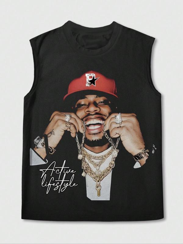 Men's Letter & Figure Print Tank Top, Regular Fit Casual Fashion Sleeveless Top for Summer, Men's Clothes for Daily Wear