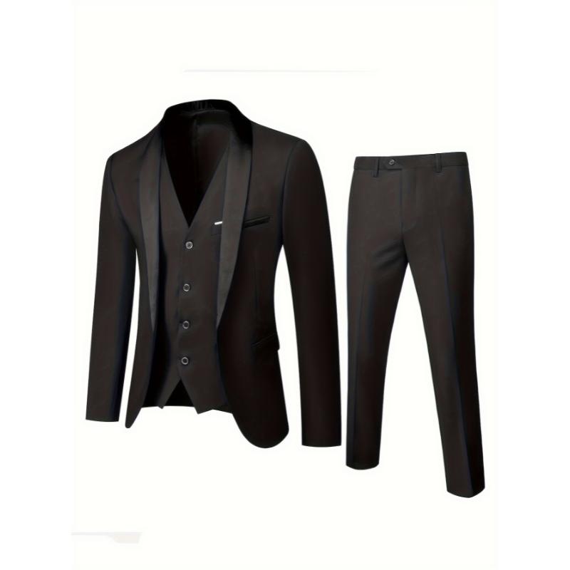 3-piece Classic 3-Piece Men's Suit Set: One-Button Blazer, Waistcoat, Trousers for Formal Occasions Menswear Sleeve