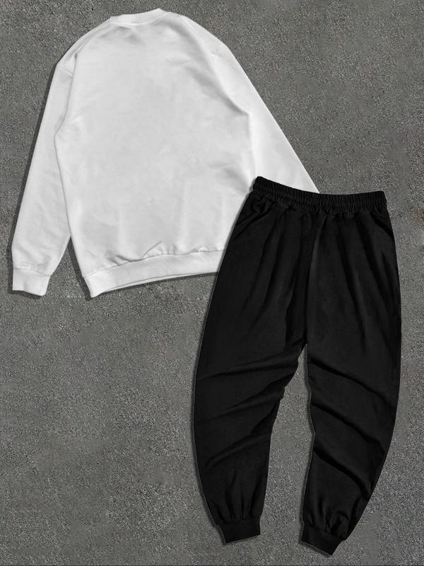 Men's Letter Print Drop Shoulder Sweatshirt & Pocket Elastic Waist Sweatpants Two-piece Set, Regular Fit Casual Fashion Cozy Breathable Two Piece Outfits for Daily Workout Running, Men's Clothes for Fall & Winter