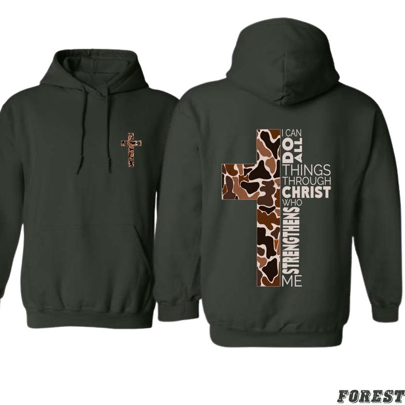 Christian Hoodie - Camo Cross Design with Philippians 4:13 Verse, Perfect for Faithful Believers and Outdoorsmen, Cozy Hoodie for Everyday Comfort and Spiritual Strength