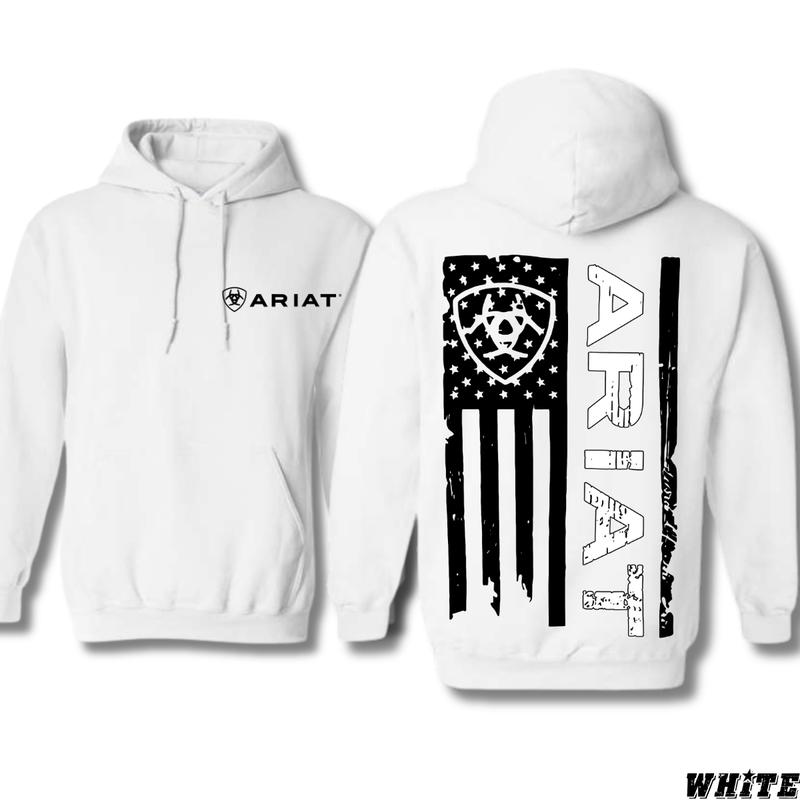 Ariat Hoodie - Classic American Flag Design with Bold Ariat Logo, Perfect for Western Lifestyle Enthusiasts, Comfortable Unisex Hoodie for Patriotic Style and Everyday Wear Menswear Sweaters