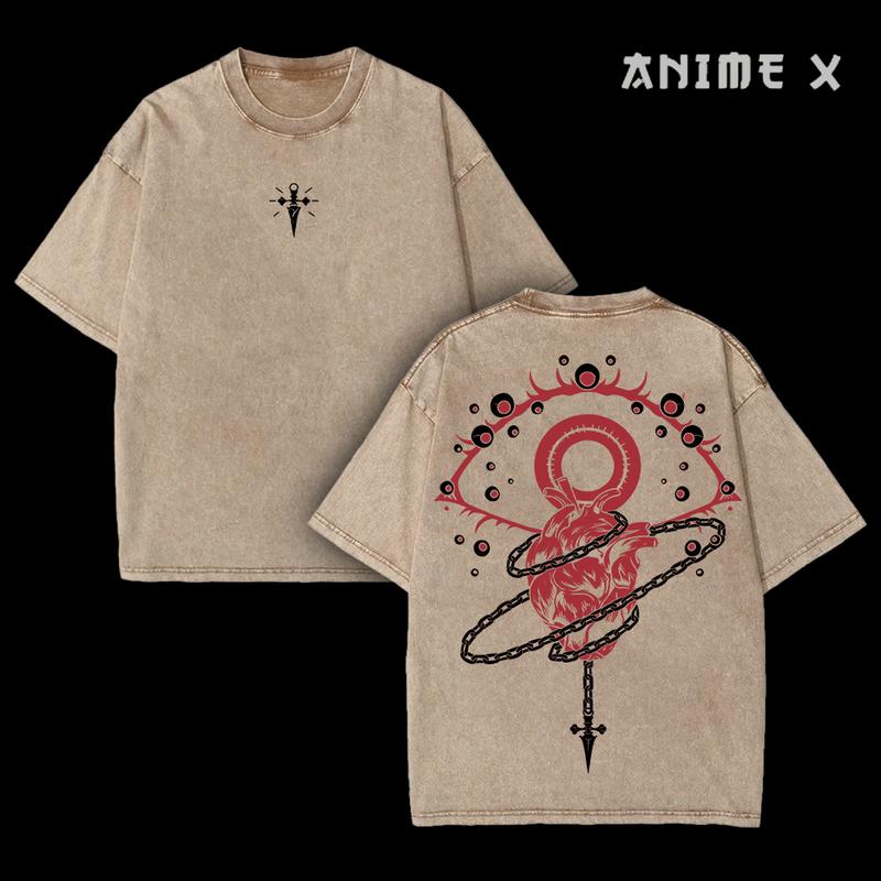 Retro Scarlet Eyes Hunter x Hunter Anime Vintage Oversized Washed Tee Unisex Mineral Anime Manga Washed Heavy Cotton T-shirt, Gift For Anime Fan, Anime Lover