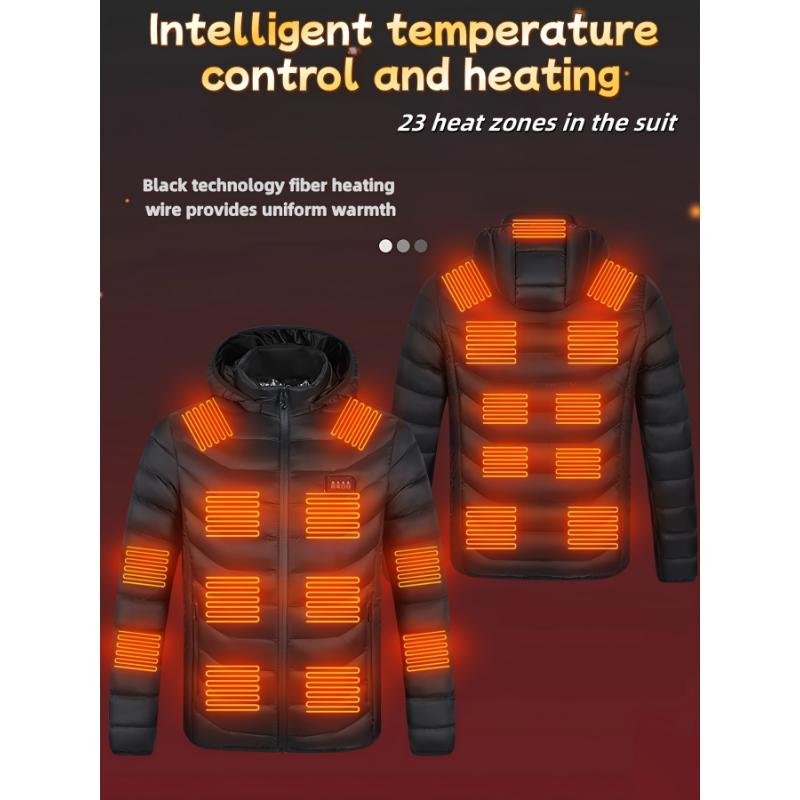 Men's Heated Jacket With 23 Heating Zones, Windproof USB-Powered Coat For Outdoor Activities, Cycling, And Skiing