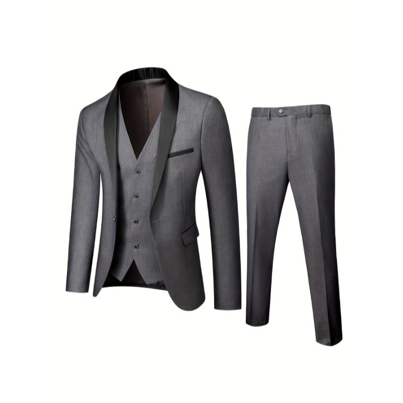 3-piece Classic 3-Piece Men's Suit Set: One-Button Blazer, Waistcoat, Trousers for Formal Occasions Menswear Sleeve