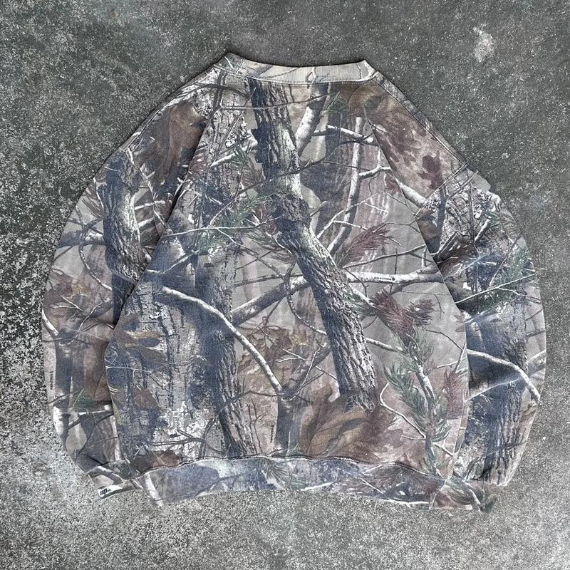 Crazy Vintage Style Boxy Tree Camo Crewneck